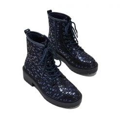 Mollyshoe Women Sexy Sequin Lace-Up Ankle Chunky Heel Boots