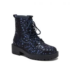 Mollyshoe Women Sexy Sequin Lace-Up Ankle Chunky Heel Boots