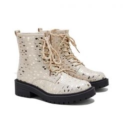 Mollyshoe Women Sexy Sequin Lace-Up Ankle Chunky Heel Boots