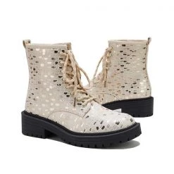 Mollyshoe Women Sexy Sequin Lace-Up Ankle Chunky Heel Boots
