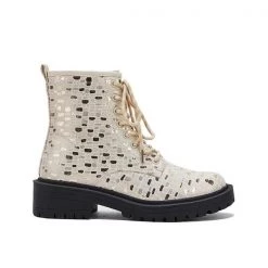 Mollyshoe Women Sexy Sequin Lace-Up Ankle Chunky Heel Boots