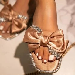 Mollyshoe Open Squared Toe Rhinestone Bownots Slippers 25 Mollyshoe Open Squared Toe Rhinestone Bownots Slippers