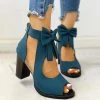 Mollyshoe Peep Toe Mesh Insert Bowknot Chunky Heeled Sandals