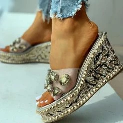 Mollyshoe Open Toe Studded Rivet Heeled Sandals