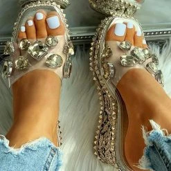 Mollyshoe Open Toe Studded Rivet Heeled Sandals