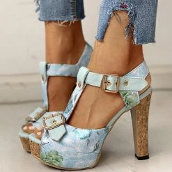 Mollyshoe Flower Print Peep Toe Platform Chunky Heels 23 Mollyshoe Flower Print Peep Toe Platform Chunky Heels