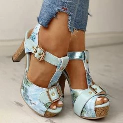 Mollyshoe Flower Print Peep Toe Platform Chunky Heels 26 Mollyshoe Flower Print Peep Toe Platform Chunky Heels