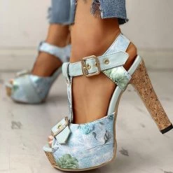 Mollyshoe Flower Print Peep Toe Platform Chunky Heels 25 Mollyshoe Flower Print Peep Toe Platform Chunky Heels