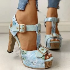 Mollyshoe Flower Print Peep Toe Platform Chunky Heels 27 Mollyshoe Flower Print Peep Toe Platform Chunky Heels