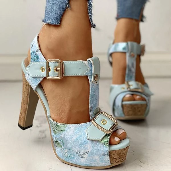Mollyshoe Flower Print Peep Toe Platform Chunky Heels 11 Mollyshoe Flower Print Peep Toe Platform Chunky Heels