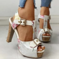 Mollyshoe Flower Print Peep Toe Platform Chunky Heels 31 Mollyshoe Flower Print Peep Toe Platform Chunky Heels