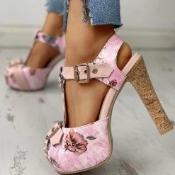 Mollyshoe Flower Print Peep Toe Platform Chunky Heels 21 Mollyshoe Flower Print Peep Toe Platform Chunky Heels