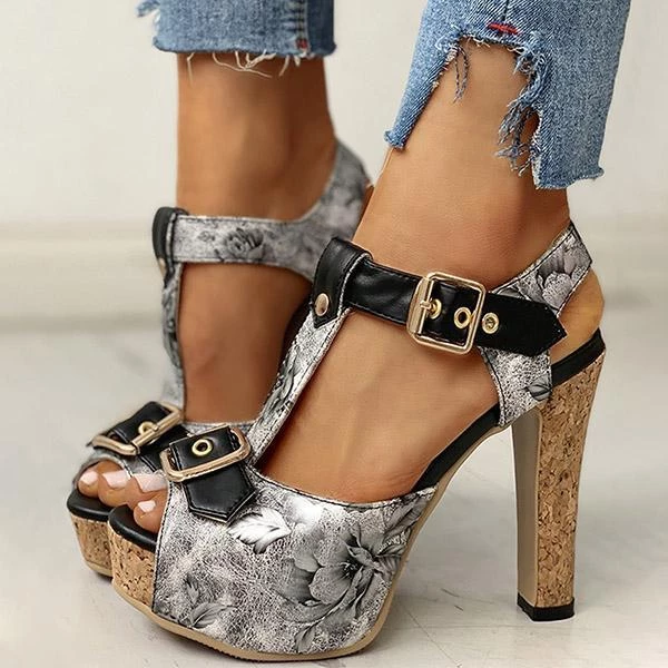 Mollyshoe Flower Print Peep Toe Platform Chunky Heels 16 Mollyshoe Flower Print Peep Toe Platform Chunky Heels