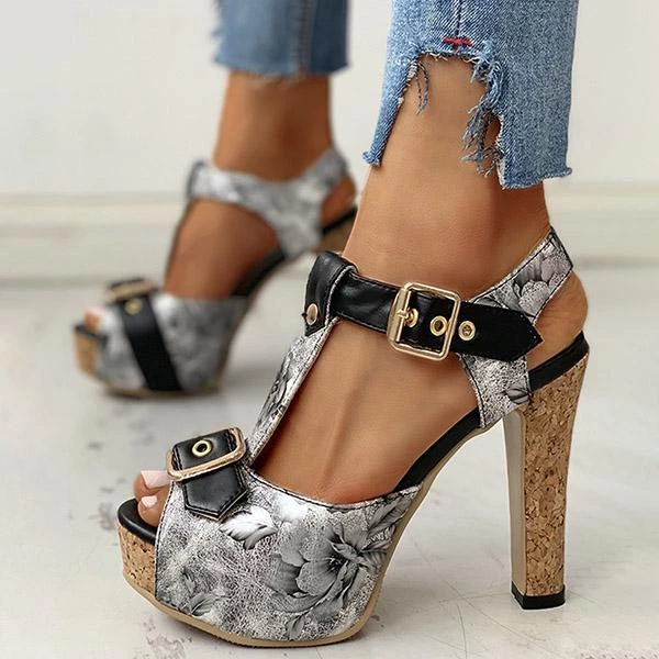 Mollyshoe Flower Print Peep Toe Platform Chunky Heels 17 Mollyshoe Flower Print Peep Toe Platform Chunky Heels