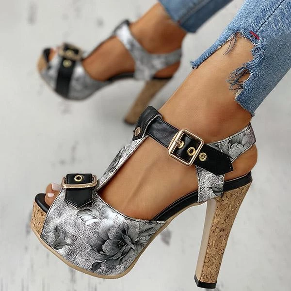 Mollyshoe Flower Print Peep Toe Platform Chunky Heels 18 Mollyshoe Flower Print Peep Toe Platform Chunky Heels