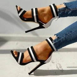 Mollyshoe Stripes Open Toe Thin Heels
