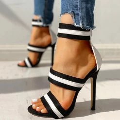 Mollyshoe Stripes Open Toe Thin Heels