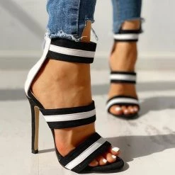 Mollyshoe Stripes Open Toe Thin Heels