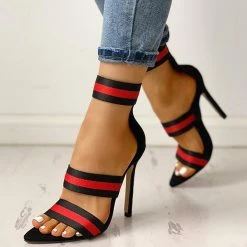 Mollyshoe Stripes Open Toe Thin Heels
