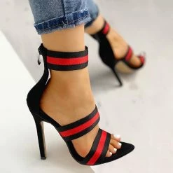 Mollyshoe Stripes Open Toe Thin Heels