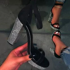 Mollyshoe Women Casual Rhinestone Slip On Platform Heels