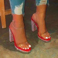 Mollyshoe Women Casual Rhinestone Slip On Platform Heels