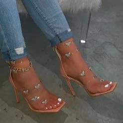 Mollyshoe Butterfly Chain Zipper High Heels