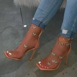 Mollyshoe Butterfly Chain Zipper High Heels