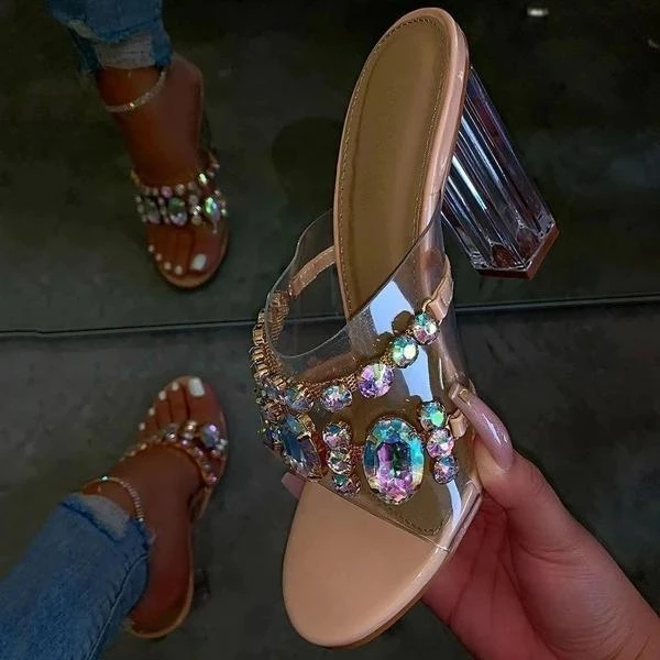 Heels Mollyshoe Rhinestone Chunky Heel Slip-On Flip Flop Pvc Slippers 3 Heels Mollyshoe Rhinestone Chunky Heel Slip-On Flip Flop Pvc Slippers