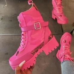 Mollyshoe Snake Print Platform Patchwork Color Block Boots