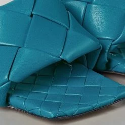 Mollyshoe Square Open Toe Heeled Woven Leather Mule Slip On Quilted High Heels