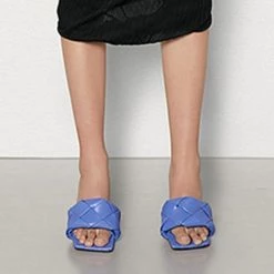 Mollyshoe Square Open Toe Heeled Woven Leather Mule Slip On Quilted High Heels