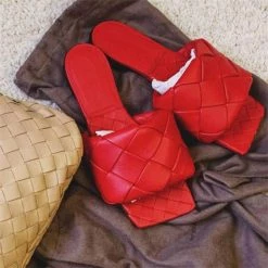 Mollyshoe Square Open Toe Heeled Woven Leather Mule Slip On Quilted High Heels