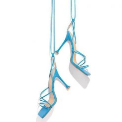 Mollyshoe Around-The-Ankle Lace-Up Closure Open Squared Toe Heels