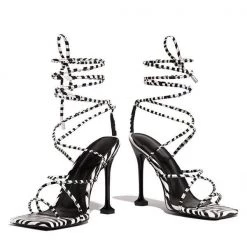 Mollyshoe Around-The-Ankle Lace-Up Closure Open Squared Toe Heels
