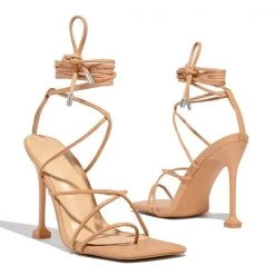 Mollyshoe Around-The-Ankle Lace-Up Closure Open Squared Toe Heels