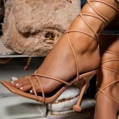 Mollyshoe Around-The-Ankle Lace-Up Closure Open Squared Toe Heels