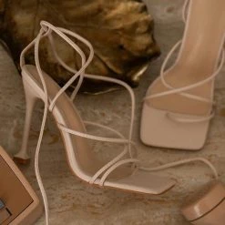 Mollyshoe Around-The-Ankle Lace-Up Closure Open Squared Toe Heels