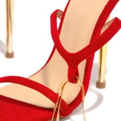 Mollyshoe Herringbone Adjustable Ankle Chain Open Squared Toe Heels