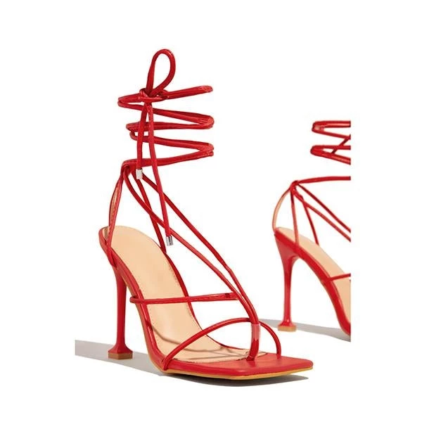 Mollyshoe Lace-Up Open Squared Toe Thong Strap Heels 9 Mollyshoe Lace-Up Open Squared Toe Thong Strap Heels