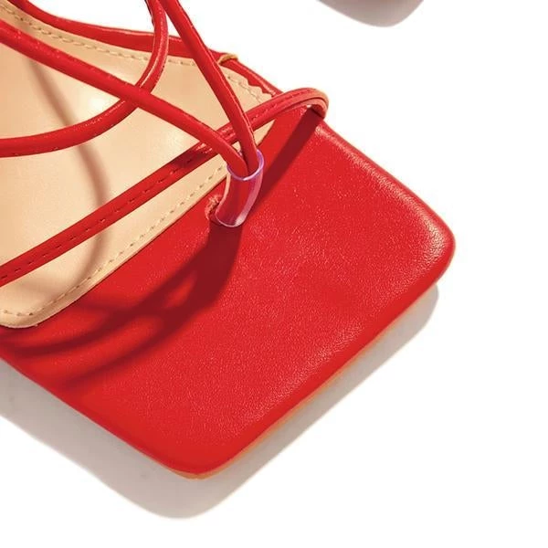 Mollyshoe Lace-Up Open Squared Toe Thong Strap Heels 10 Mollyshoe Lace-Up Open Squared Toe Thong Strap Heels