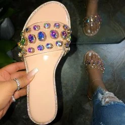 Mollyshoe Gem Slip-On Clear Strap Slippers