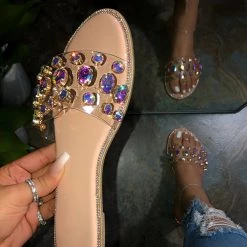 Mollyshoe Gem Slip-On Clear Strap Slippers