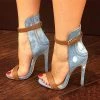 Mollyshoe Denim Cloth Open-Toe Ankle Strap Stiletto Heels