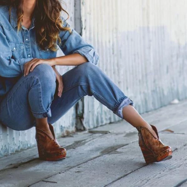 Wedges Mollyshoe Whip Stitch Faux Leather Zipper Wedge Heel Ankle Boots 4 Wedges Mollyshoe Whip Stitch Faux Leather Zipper Wedge Heel Ankle Boots