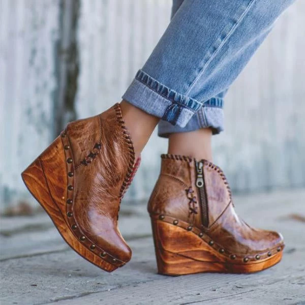 Wedges Mollyshoe Whip Stitch Faux Leather Zipper Wedge Heel Ankle Boots 3 Wedges Mollyshoe Whip Stitch Faux Leather Zipper Wedge Heel Ankle Boots