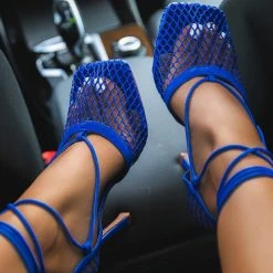 Weekly Best Seller Mollyshoe Fishnet Squared Toe Lace Up Heels