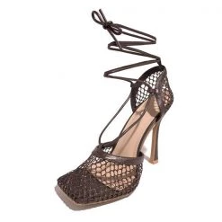 Weekly Best Seller Mollyshoe Fishnet Squared Toe Lace Up Heels
