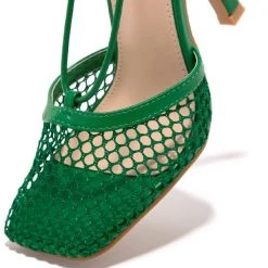 Weekly Best Seller Mollyshoe Fishnet Squared Toe Lace Up Heels