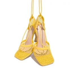 Weekly Best Seller Mollyshoe Fishnet Squared Toe Lace Up Heels